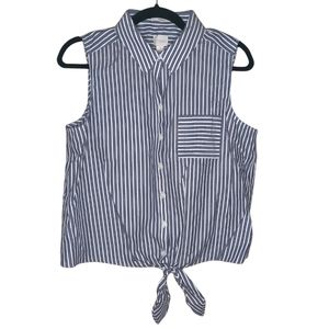Chico’s Blue White Stripe Sleeveless Top, Tie Front, Chico's Medium